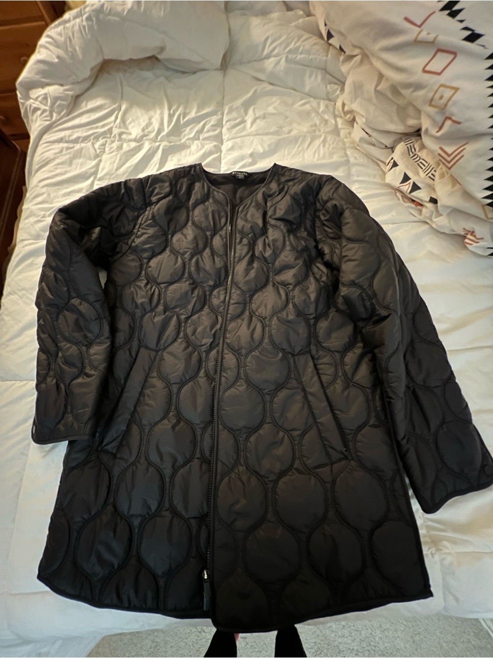Athleta Black Quilted Long Puffer Coat